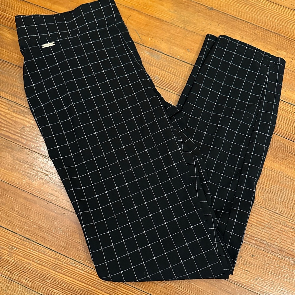 The Limited Black and White Straight Leg Pants with Geometric Pattern